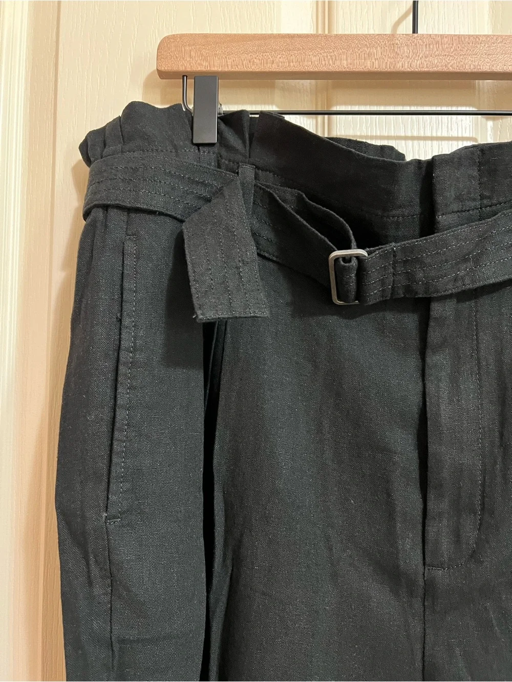 Banana Republic Black Linen Wide-Leg Paperbag Pants.